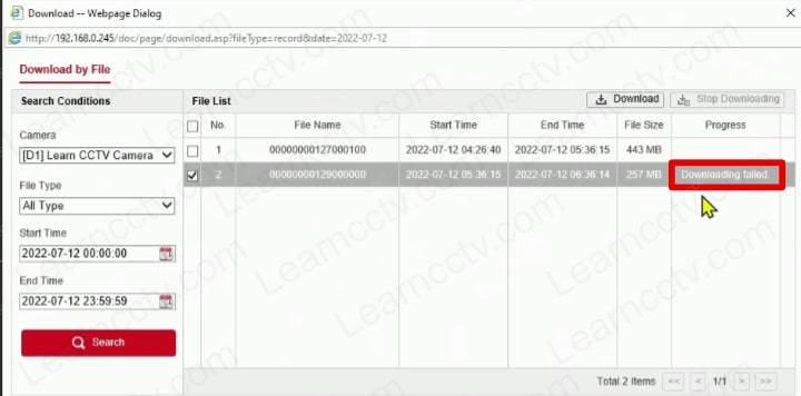 Hikvision Download Failed Message