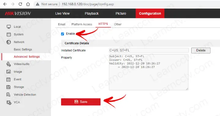 Enable certificate for Hikvision NVR