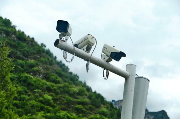 Security cameras in a pole