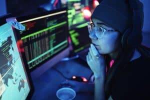 woman working with cyber security